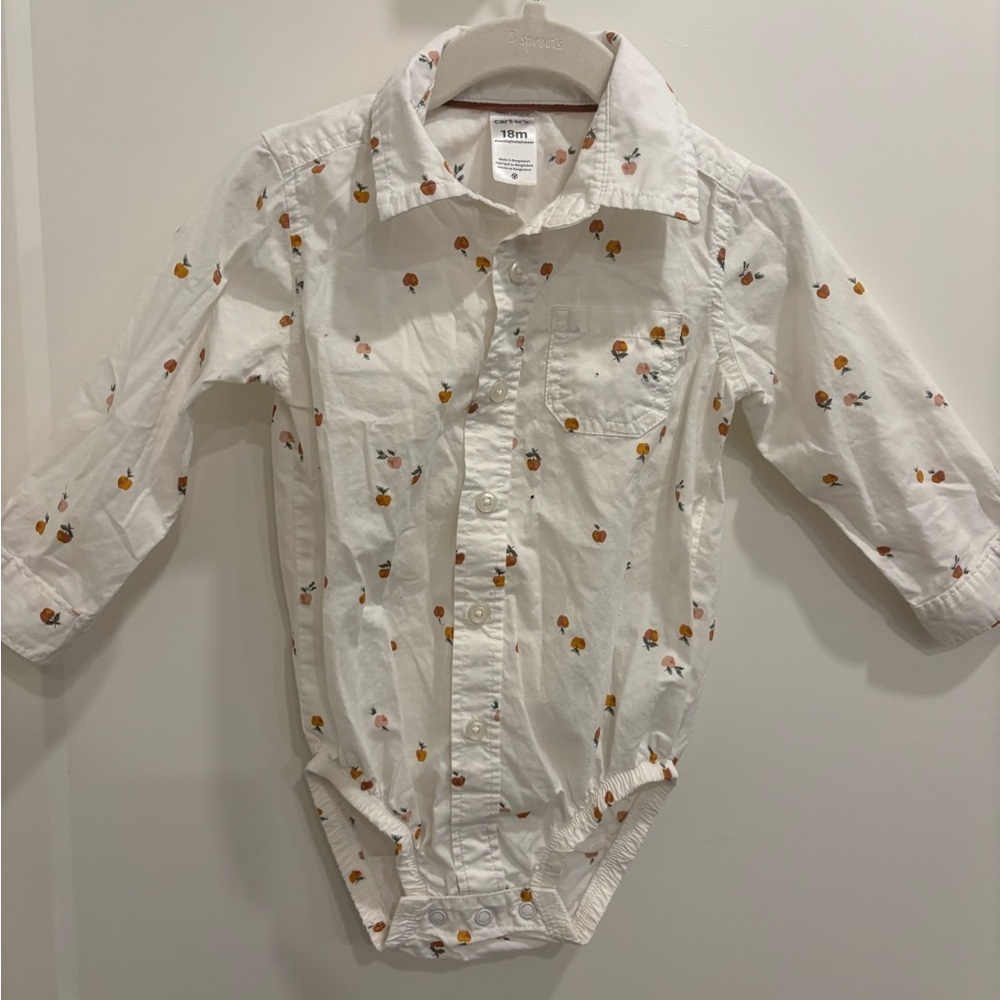 🐻 CARTER’S DRESS SHIRT PEACH ONESIE - Picture 2 of 6
